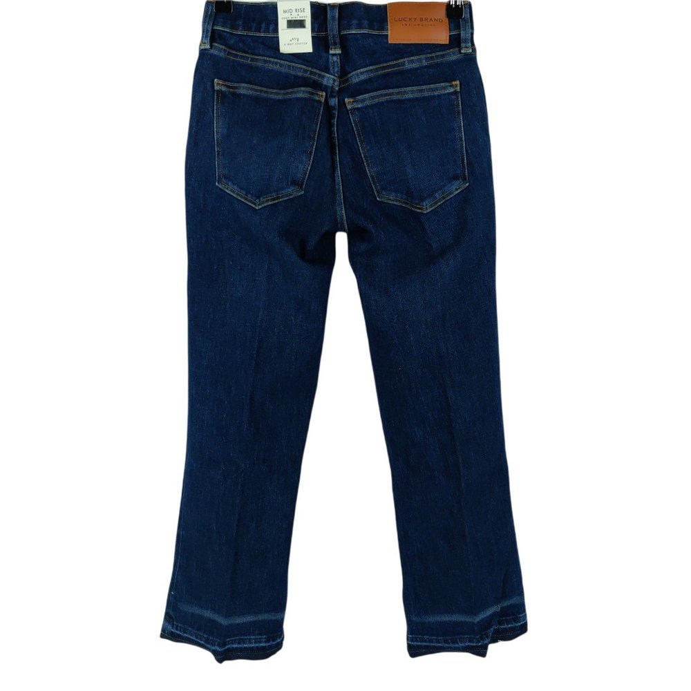 NWT Lucky Brand Mid Rise Ava Crop Mini Boot Cut Dark Wash Raw Hem Jeans - Picture 6 of 9